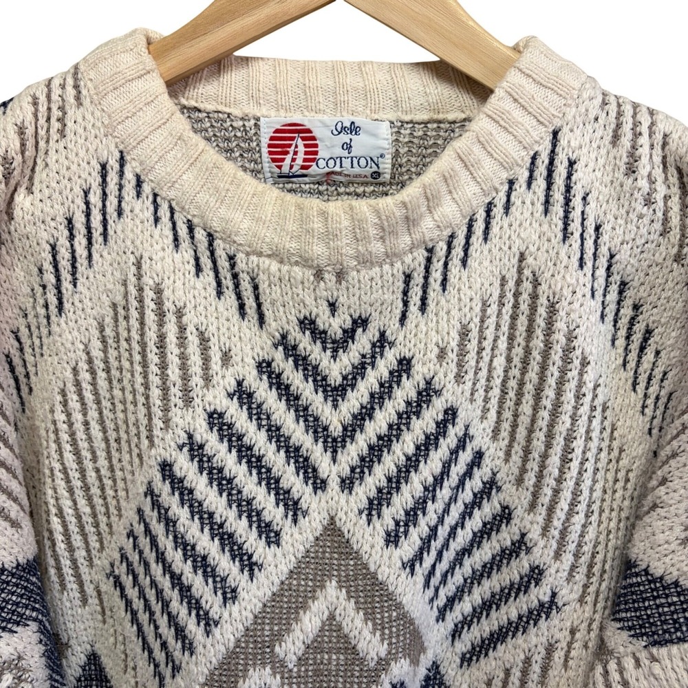 VTG Men's XL Geometric Aztec Diamond Knit Sweater Pullover 90s Grandpacore USA - Picture 2 of 10